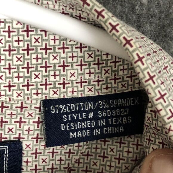 Panhandle Geometric Shirt Mens L Button Up Long/SLV Print Gray Maroon Cotton - Picture 7 of 10